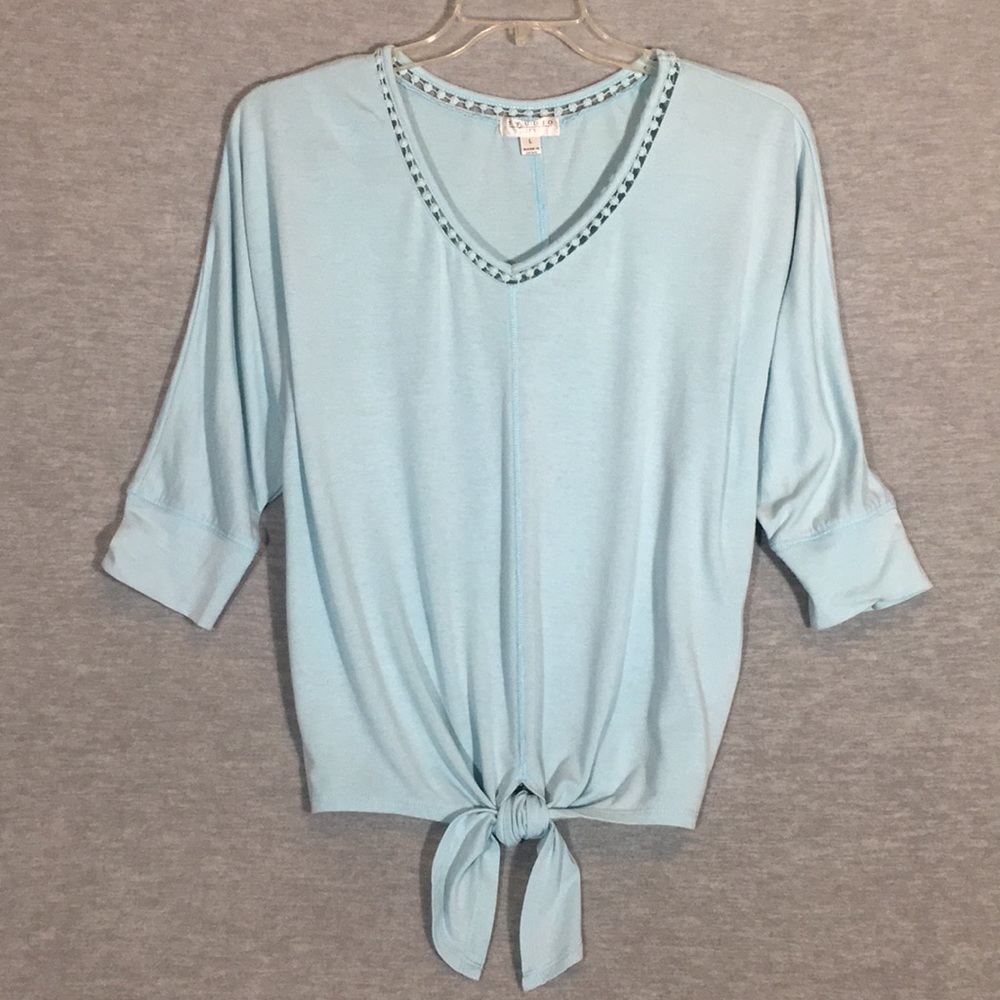 STUDIO Comfy Stretch Oversized Relaxed Fit Jersey Knit Tie Front Lacey Trim